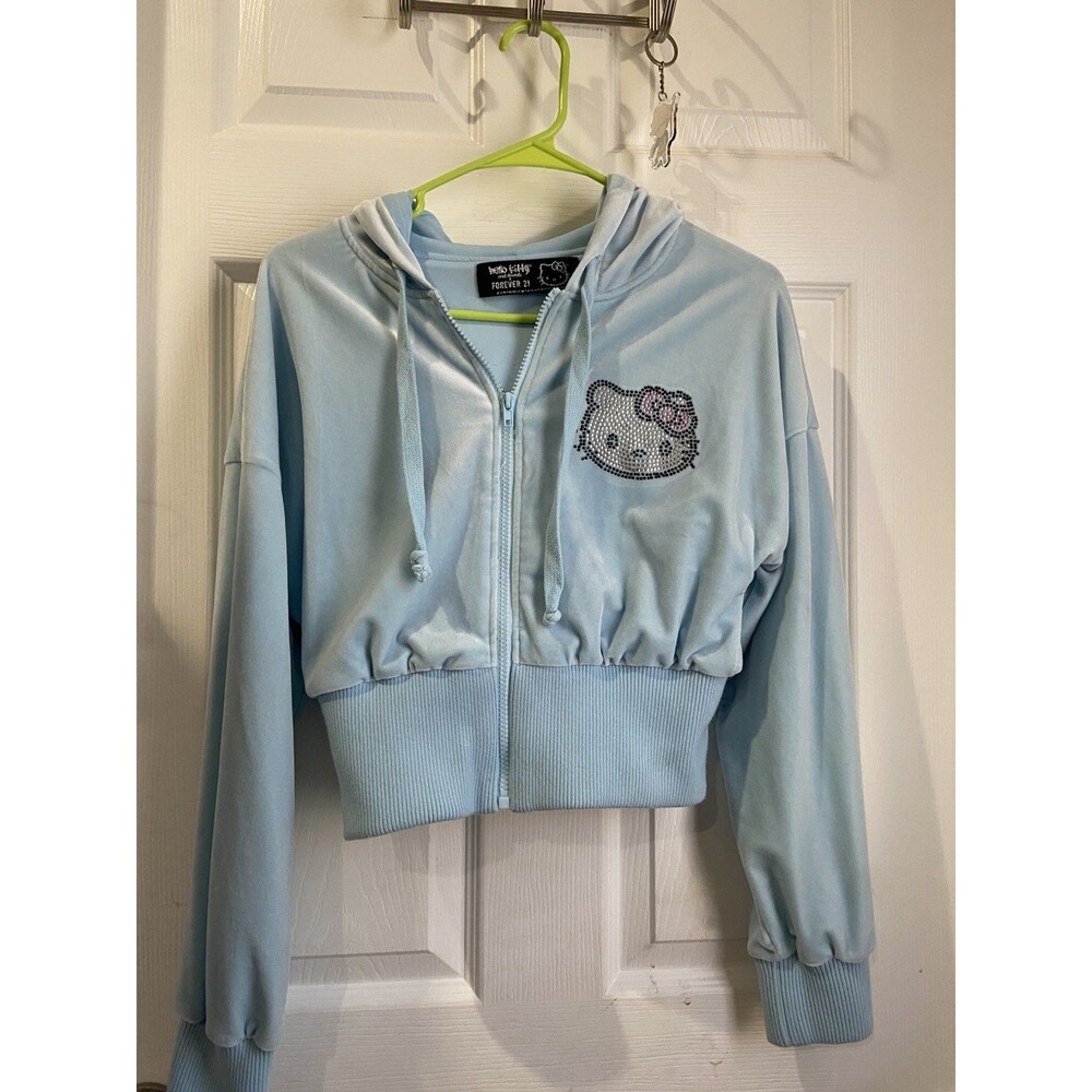 FOREVER 21 x Hello Kitty Velour Tracksuit Womens Size Small Baby Blue Y2K
